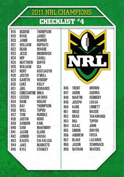 2011 NRL Champions #004 Checklist #4 Front